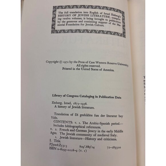 A History Of Jewish Literature Volume I By Israel Zinberg Hardcover - Picture 5 of 16